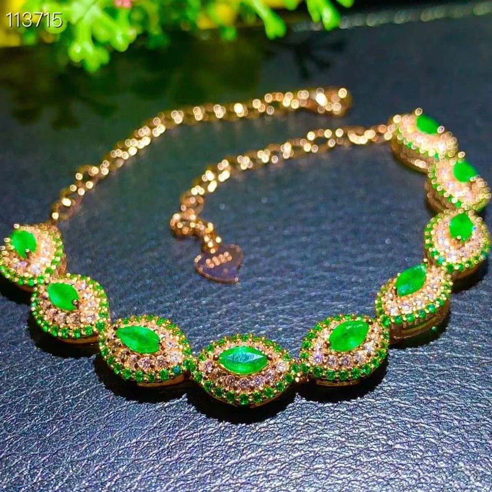 

MeiBaPJ Luxurious Real Natural Emerald Gemstone Bracelet 925 Sterling Silver Green Stone Bangle for Women Fine Wedding Jewelry