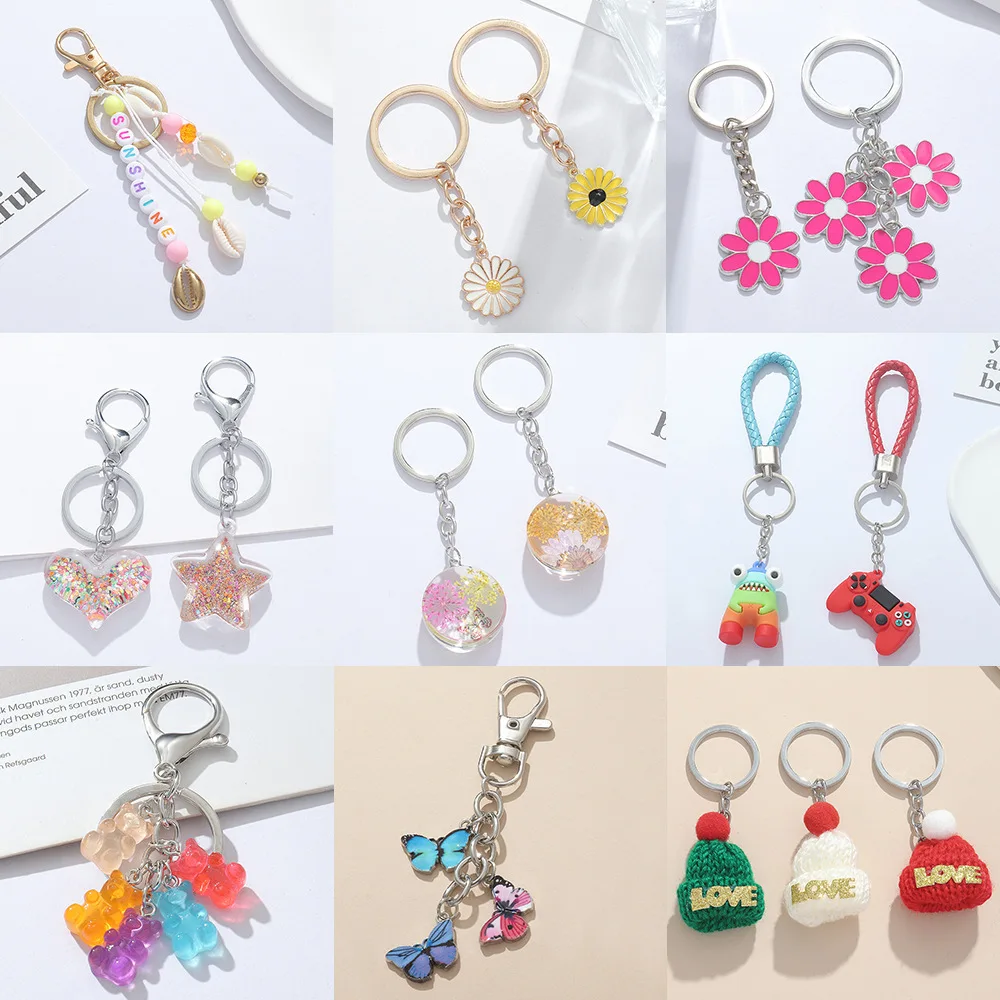 

2PCS/SET Bear Shell Butterfly Keychain Key Ring For Women Cartoon Bag Airpods Box Car Phone Accessorie Jewelry