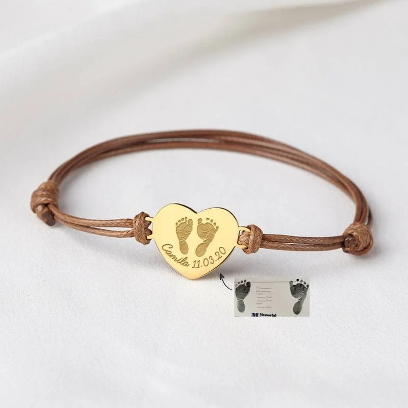Baby Footprint Bracelet Personalized Rope Adjustable Men Custom Carved Handprint Stainless Steel Jewelry Women Bracelet Mom Gift