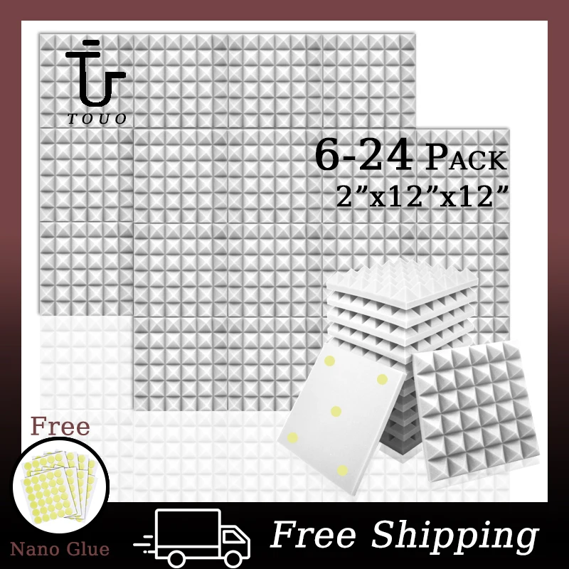 

TOUO 6/12/24 PCS 300x300x25mm Studio Acoustic Foam Sound Proofing Acoustic Sponge Sound Proof Insulation Absorption Treatment