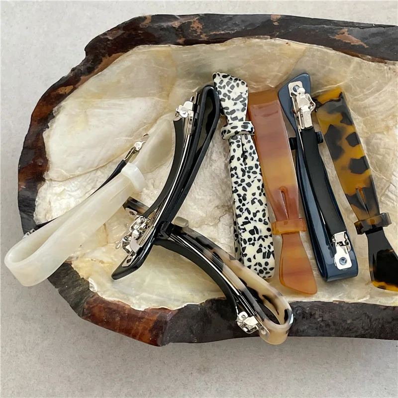 

INS Style Fashion Vintage Acetate Bow Barrettes Side Clip Acrylic Word Clip Spring Clip Korean Style New hair accessories