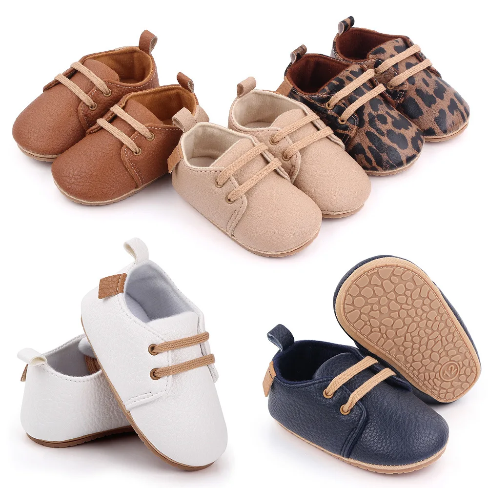 2023 Soft Leather Baby Shoes Moccasins Infant Girls Boys Outdoor Rubber Sole Newborn First Walkers Toddler Anti-slip Crib Shoes