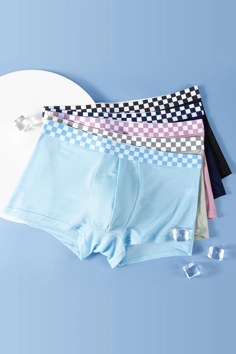 Man BoxerShorts Panties Mens Ice Silk Underwear Men Mesh Boxers Breathable Sexy Boxershorts Male Solid Comfortable Underpants