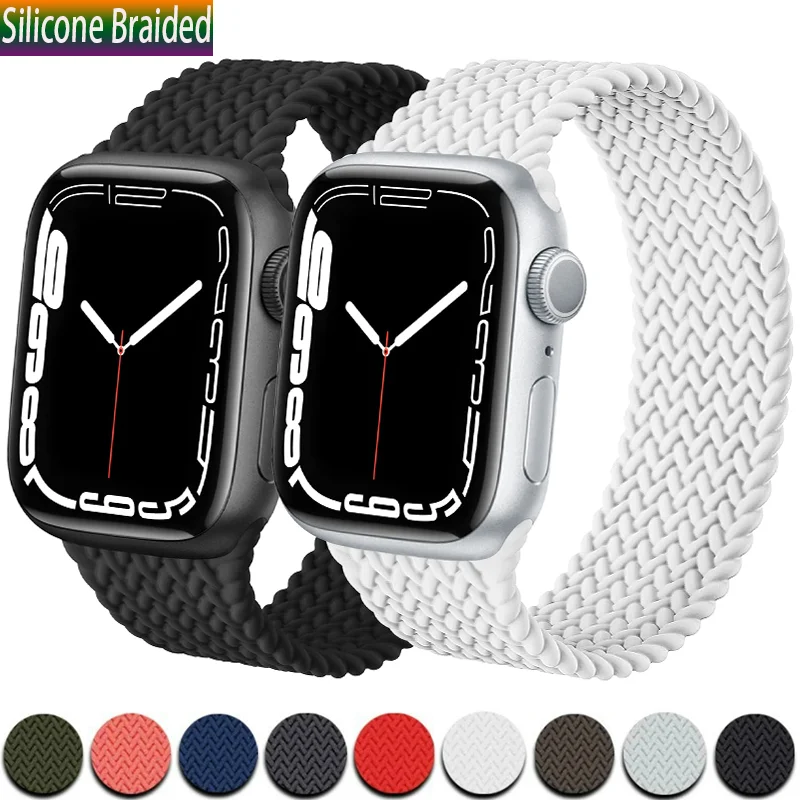 

Ремешок Плетеный силиконовый для Apple Watch Band 44/40 мм 41 мм 45 мм 38/42 мм, эластичный браслет для iWatch 8 7 6 SE 5 4 Ultra 49 мм