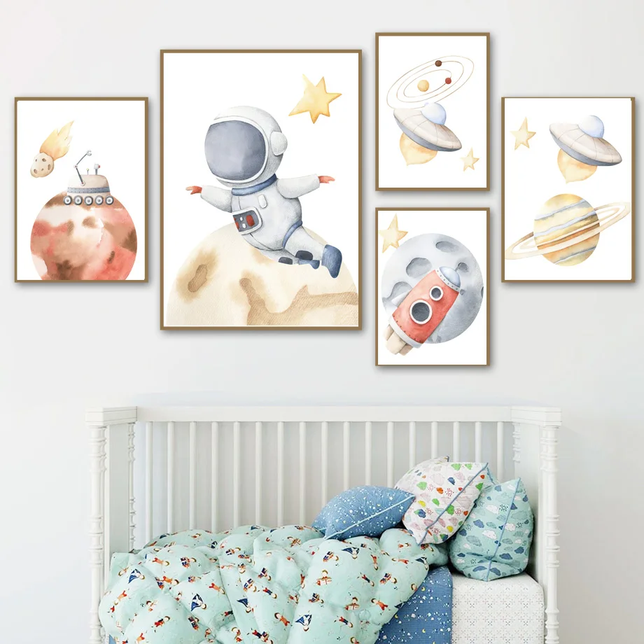 

Astronaut Space Rocket Moon Planet Nursery Wall Art Canvas Painting Posters And Print Wall Pictures Baby Boys Bedroom Gift Decor