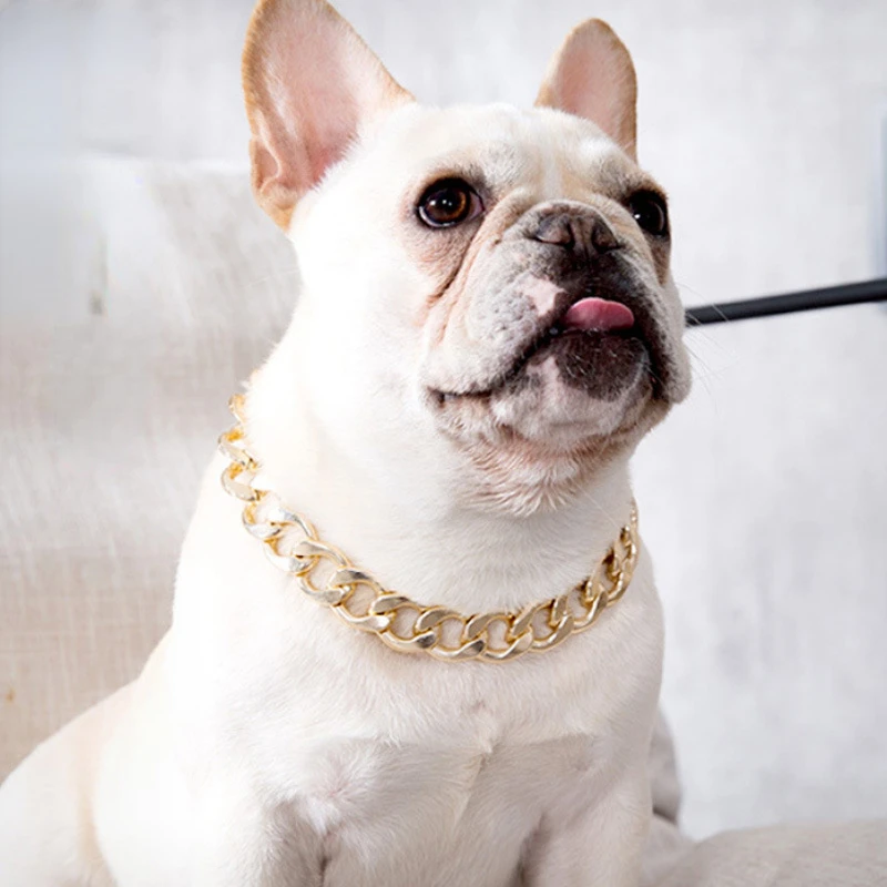 

Dog Cat Gold Chain Necklace Fashion Collar For Puppy Kitten French Bulldog chihuahua Necklace Pet Accessories Plastic