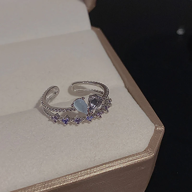 

Open Gradual Change Double Layer Love Ring ins Sweet Little Zircon Tourmaline Ring Designer Jewelry Ring for Women vintage Ring