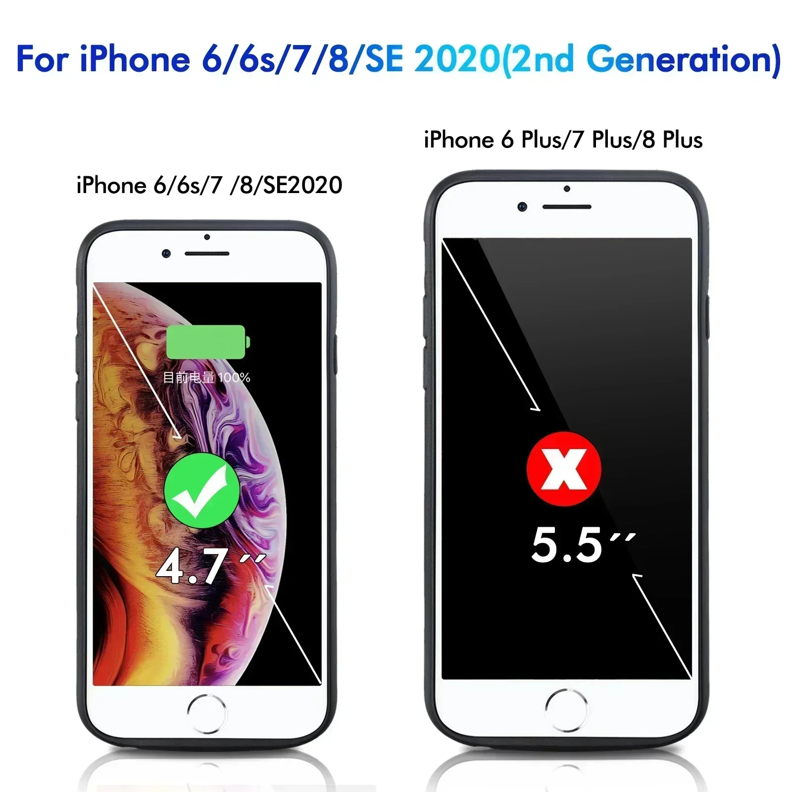 Фото Чехол-аккумулятор 10000 мАч для iPhone 6, 6S, 7, 8, SE 2020, 2022, 2023 – внешний аккумулятор-чехол, совместимый с iPhone 6S 4.7 №2
