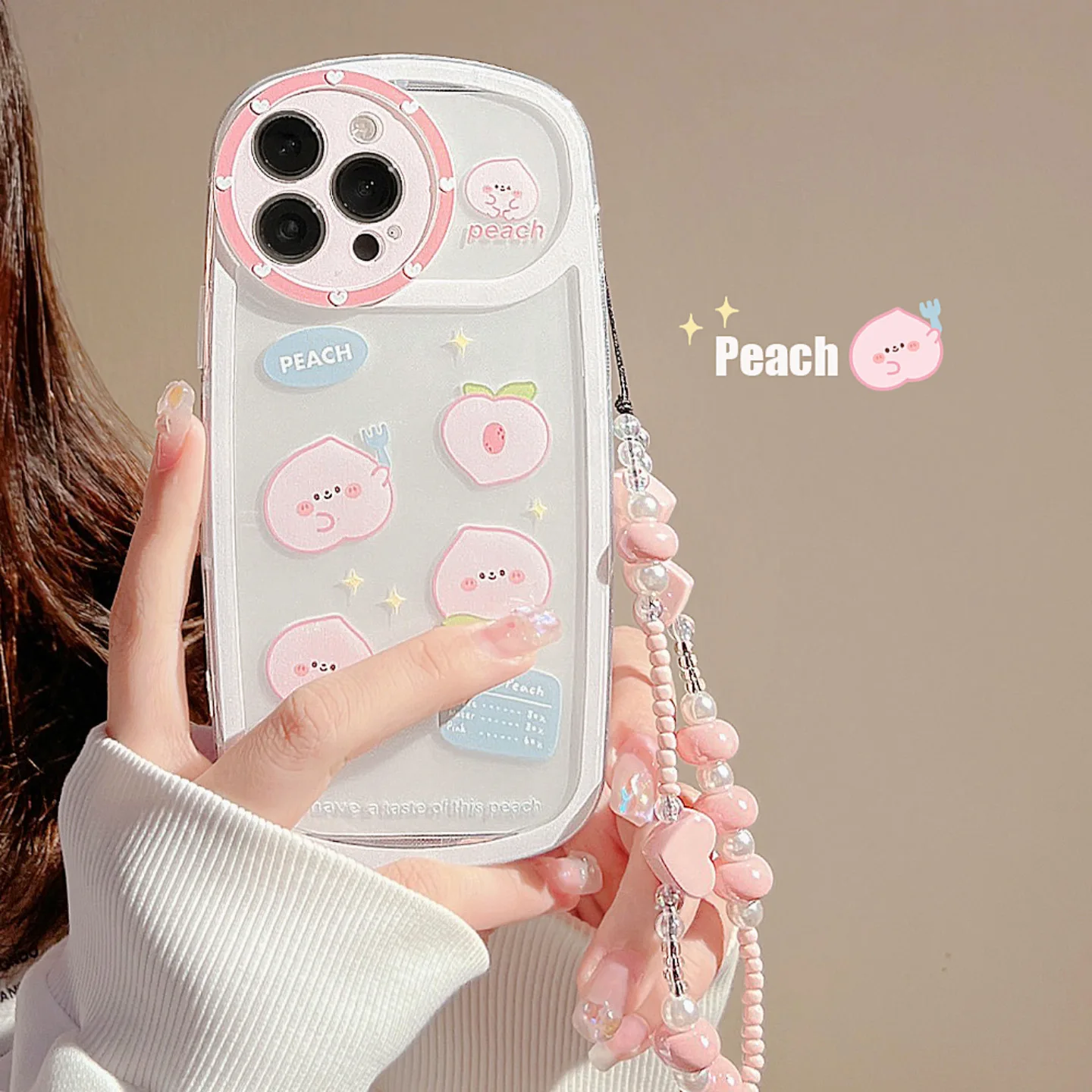 

Cartoon Cute Peach Lanyard Phone Case for iPhone 14 12 13 11 Pro ProMax Mini Plus XR Xsmax Xs Shockproof Cover