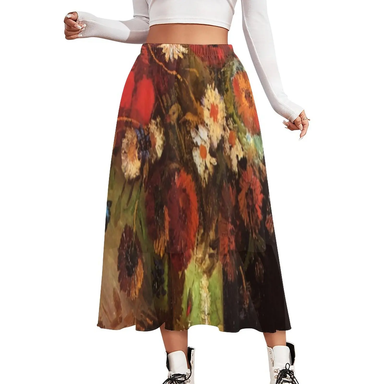 

Vincent Van Gogh Skirt Poppies Cornflowers Street Fashion Casual Skirts Trendy Boho Skirt Ladies Design Oversized Bottoms