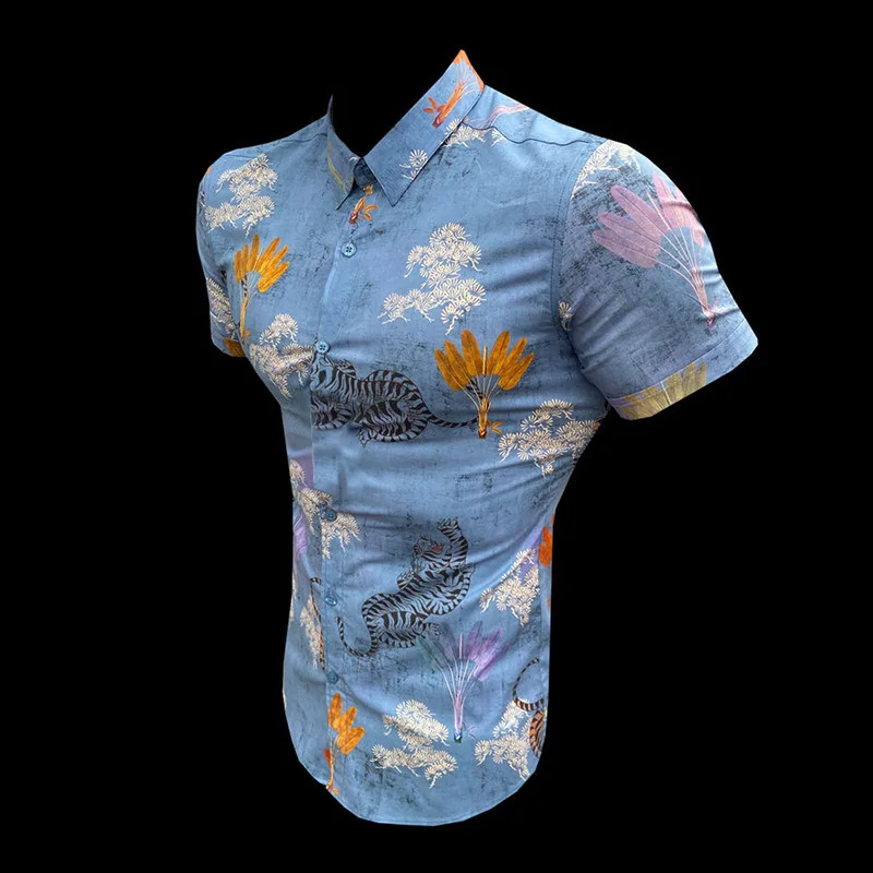 

Trend T-Shirt Summer New Lapel Print Men's Short Sleeve Hawaiian Shirt Men's Men's Cardigan