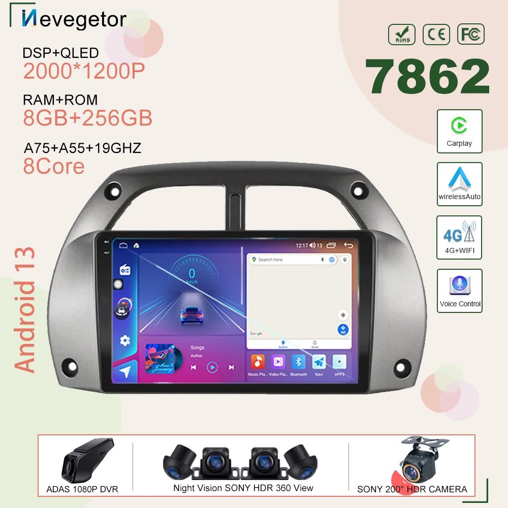 

Автомобильный Android 13 для Toyota RAV4 20012002-2006 автомобильное радио стерео головное устройство мультимедийный плеер GPS-навигация № 2din DVD экран BT