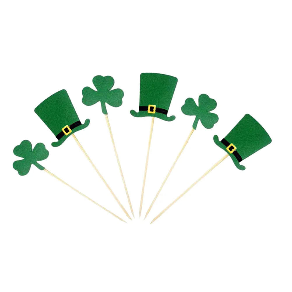 

20PCS Sign Topper Party Cake Decoration Cupcake Picks Toothpicks Sticks Party Supplies Green Clovers Hats Cupcake Decor Toppers