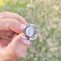 temperament luxury inlaid moonstone ring simple personality womens silver color metal ring engagement wedding gift jewelry