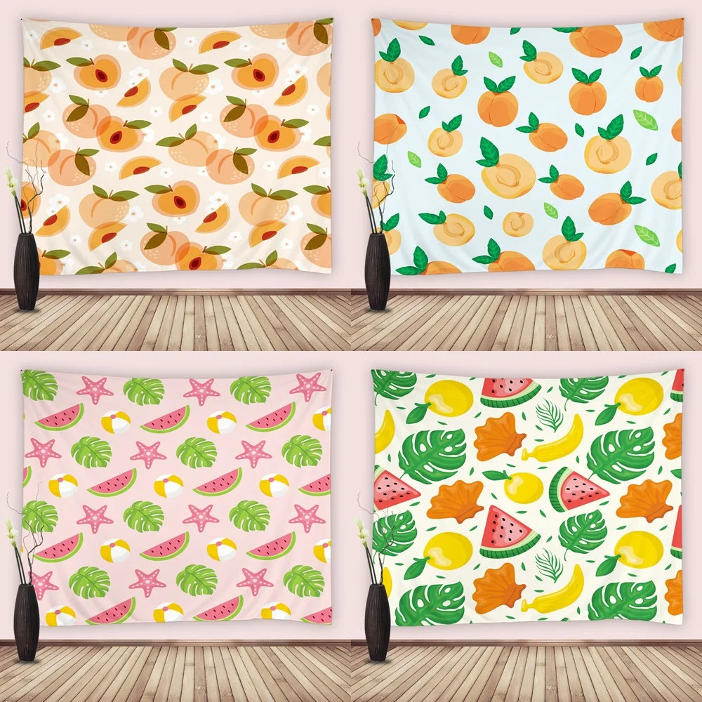

Fruits Tapestry Vintage Art Peach Watermelon Lemon Summer Tropical Leaves Wall Hanging Bedspread Bed Cover Room Decor Tapestries