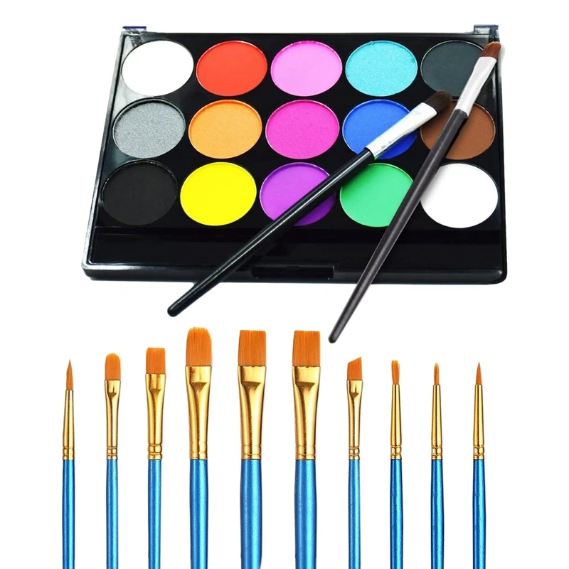 

World Cup Water-Soluble Body Paint Pigments Professional Face Painting Kit 15 Colors For Various Party With 10 Brushes