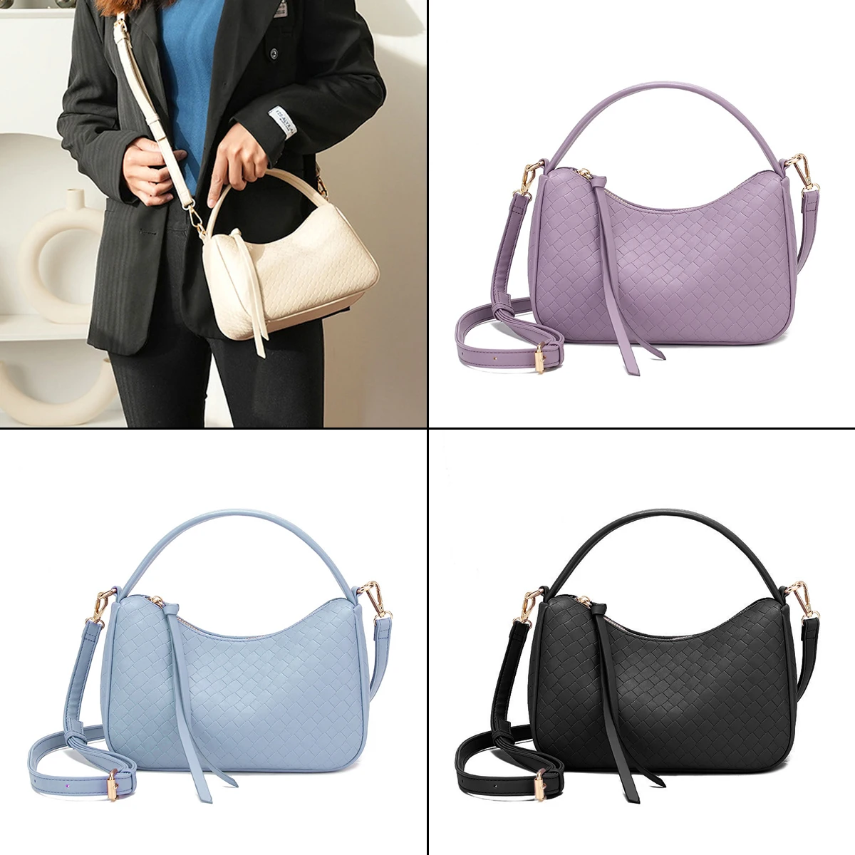 Women's Small Solid Color PU Leather Shoulder Crossbody Saddle Bags for Women 2023 Designer Handbag Trend Female Armpit Bag