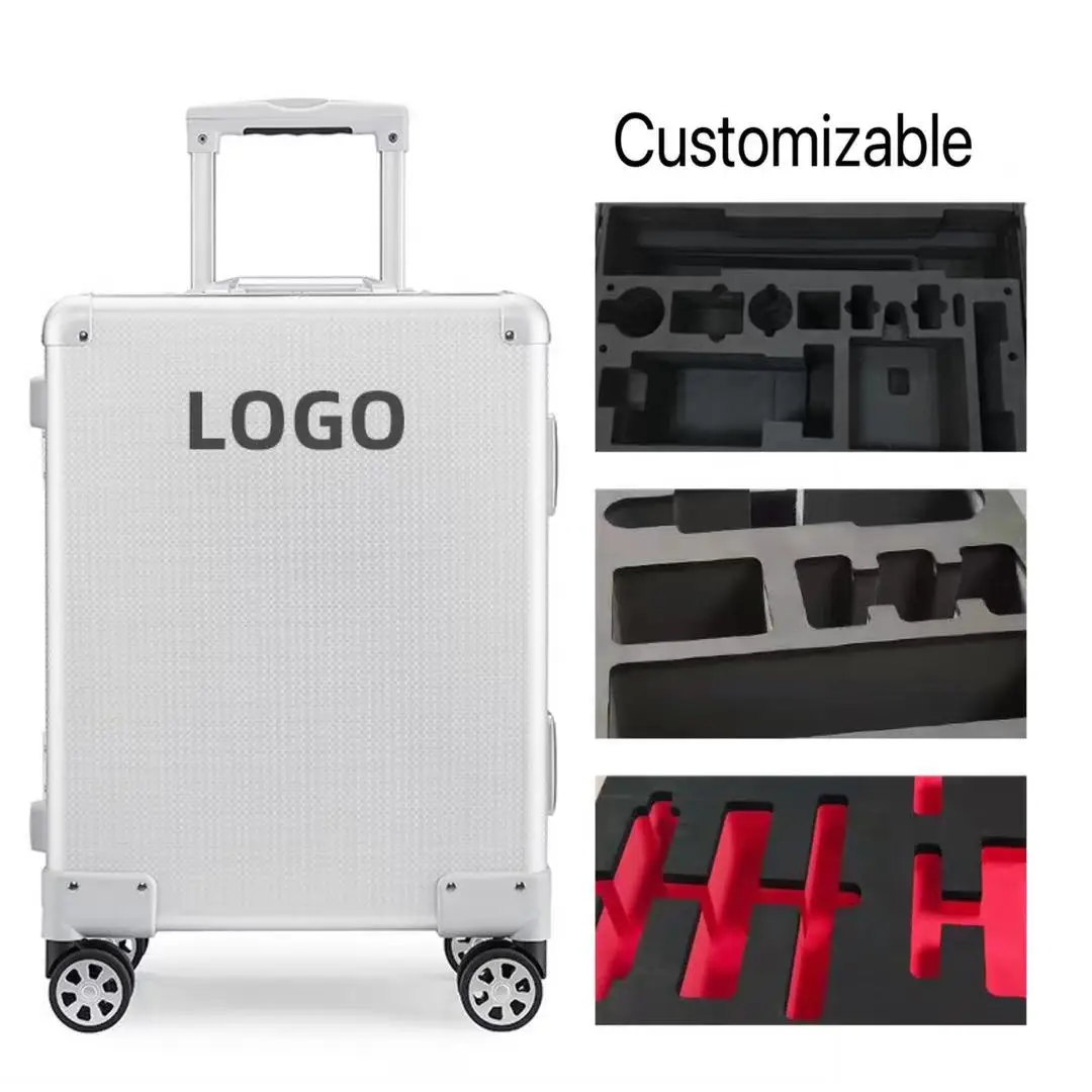 18 Inch Pull Rod Tool Box Aluminum Alloy Instrument Box all Aluminum Magnesium Alloy Business Suitcase Metal Boarding Box