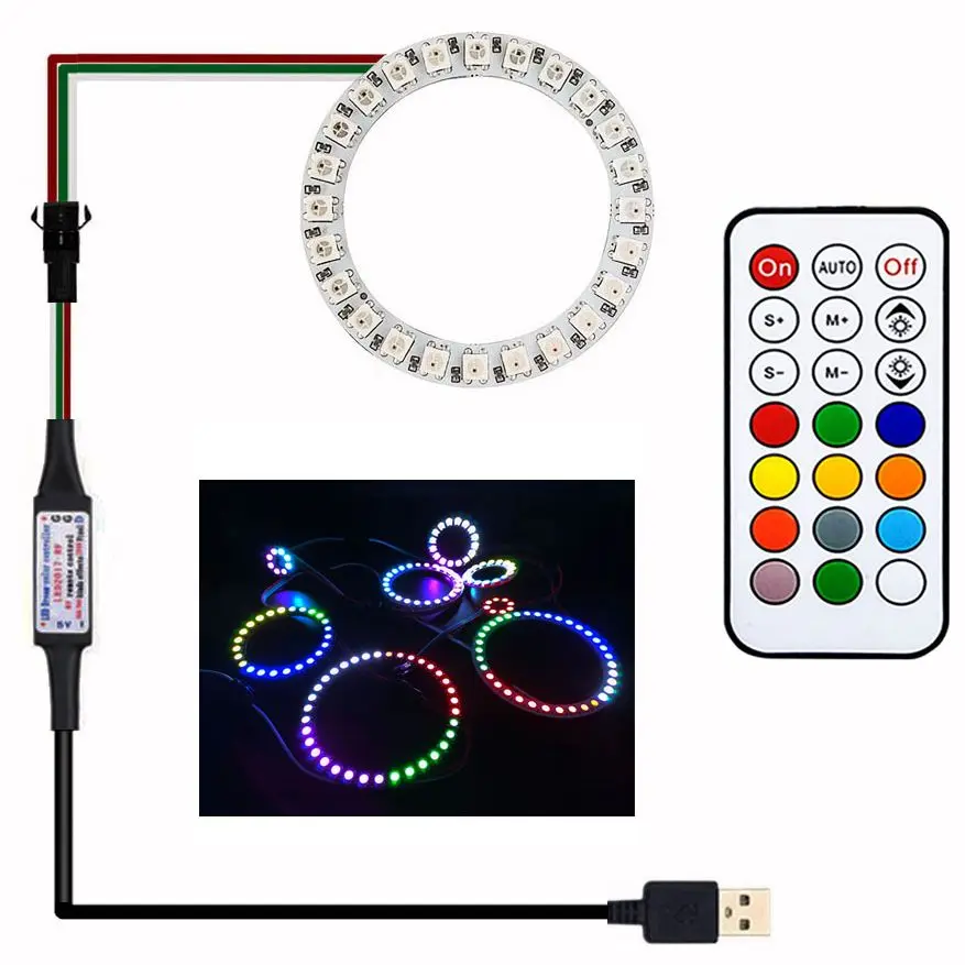WS2812B кольцо 8/16/24/35/45 светодиодов индивидуально адресуемое 5050 RGB PixeI 21Key USB