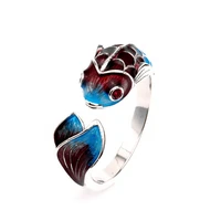 tulx vintage fish cyprinoid silver color ring adjustable colored drip glaze carp fish good luck rings jewelry women anillos