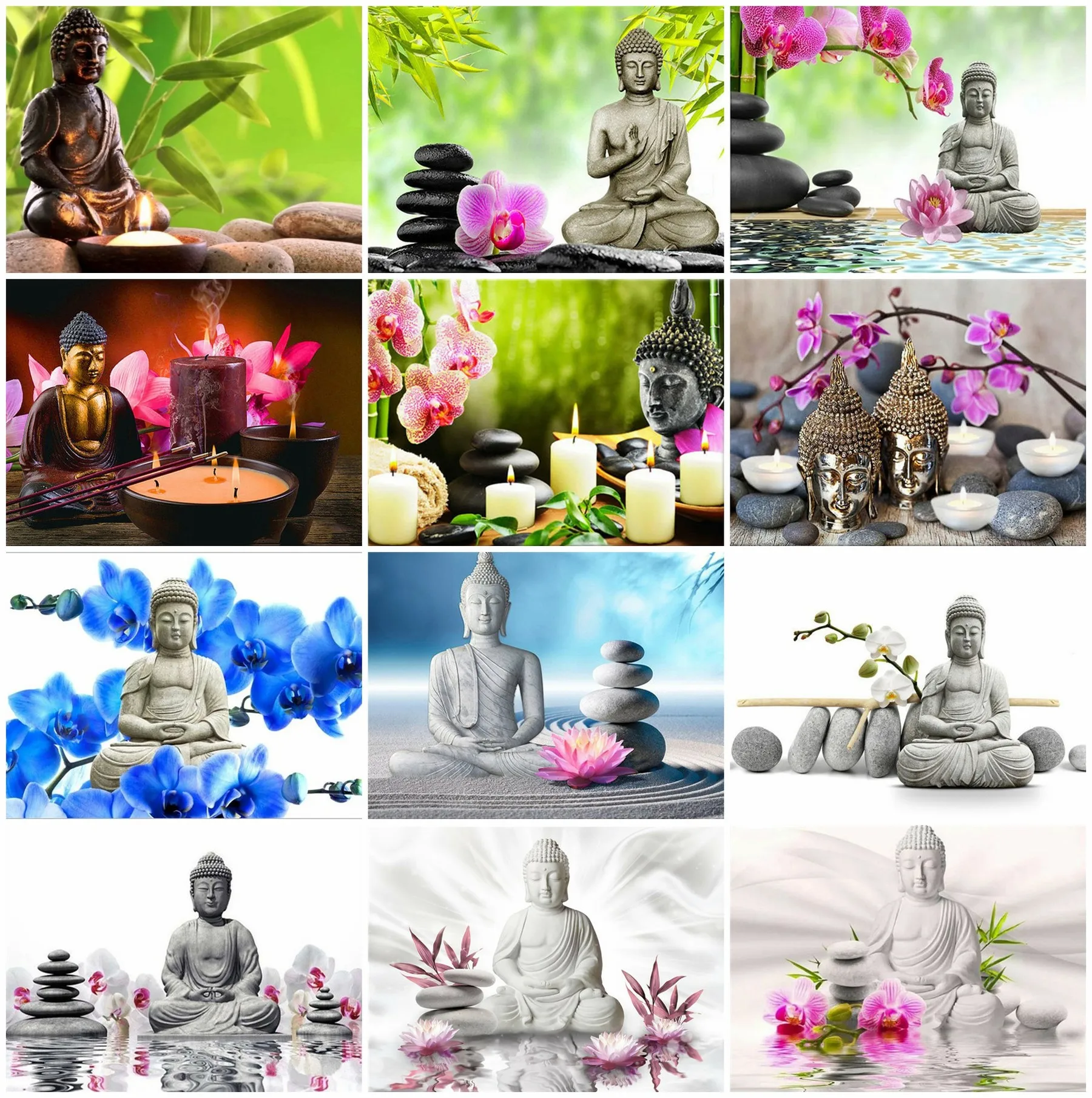 

Buddha Orchid Diamond Painting Full Square/round Picture of Rhinestones Buddhism 5D Diy Cross Stitch Embroidery for Home Decor