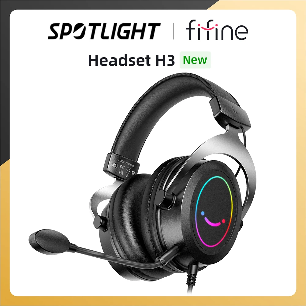 FIFINE Gaming Headpset with Dynamic RGB/MIC/In-line control,Ultra-Soft Memory Foam Ear Pads,for PC PS4 PS5 Xbox Laptops -H3