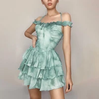 summer 2022 new style retro stitching womens sexy y2k halter neckline collar folds slim sleeveless princess dress for women