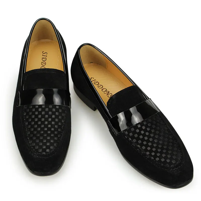 Мужская обувь, повседневные модные новые Лоферы без шнуровки из коровьей замши и лакированной кожи, роскошная черная одноступенчатая дышащая обувь на заказ Мужская обувь, повседневные модные новые Лоферы без шнуровки из коровьей замши и лакированной кожи, роскошная черная одноступенчатая дышащая обувь на заказ