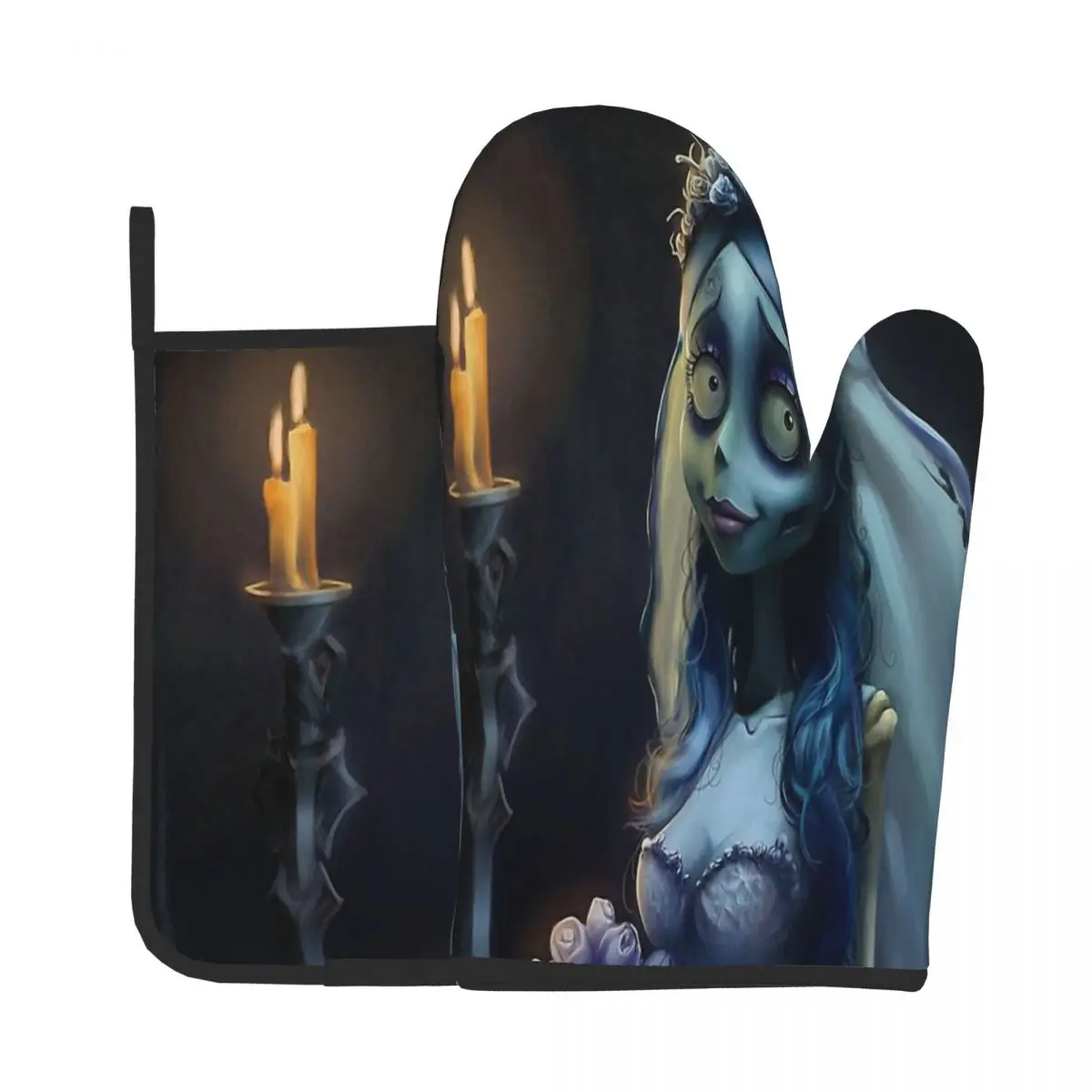 

Tim Burton's Corpse Bride Potholder Mat Kitchen Baking Oven Cooking Gloves Microwave Insulation Mat Oven Mitts Polyester Gloves