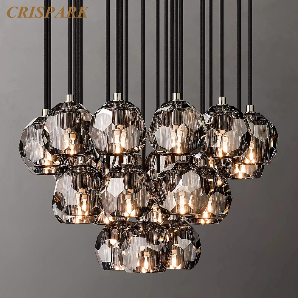 

Boule De Cristal Smoke Round Cluster Chandelier LED Cut Crystal Island Pendant Lamp for Kitchen Home Decor Ceiling Chandelier