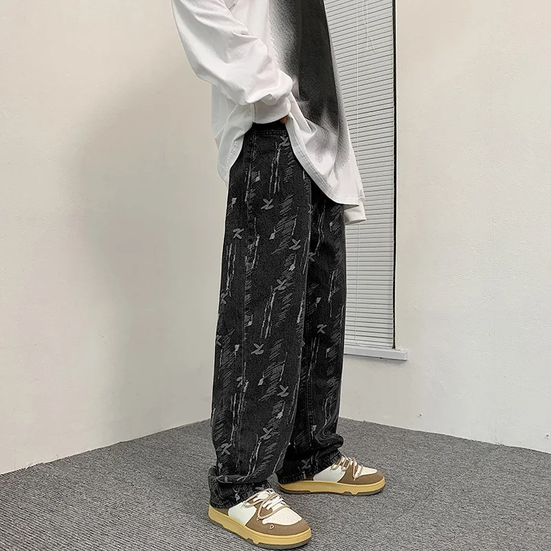 Men's Jeans Baggy Straight Wide Leg Pants Oversized Bottoms High Street Fashion Denim Trousers Spring and Autumn Y2K Man Clothes