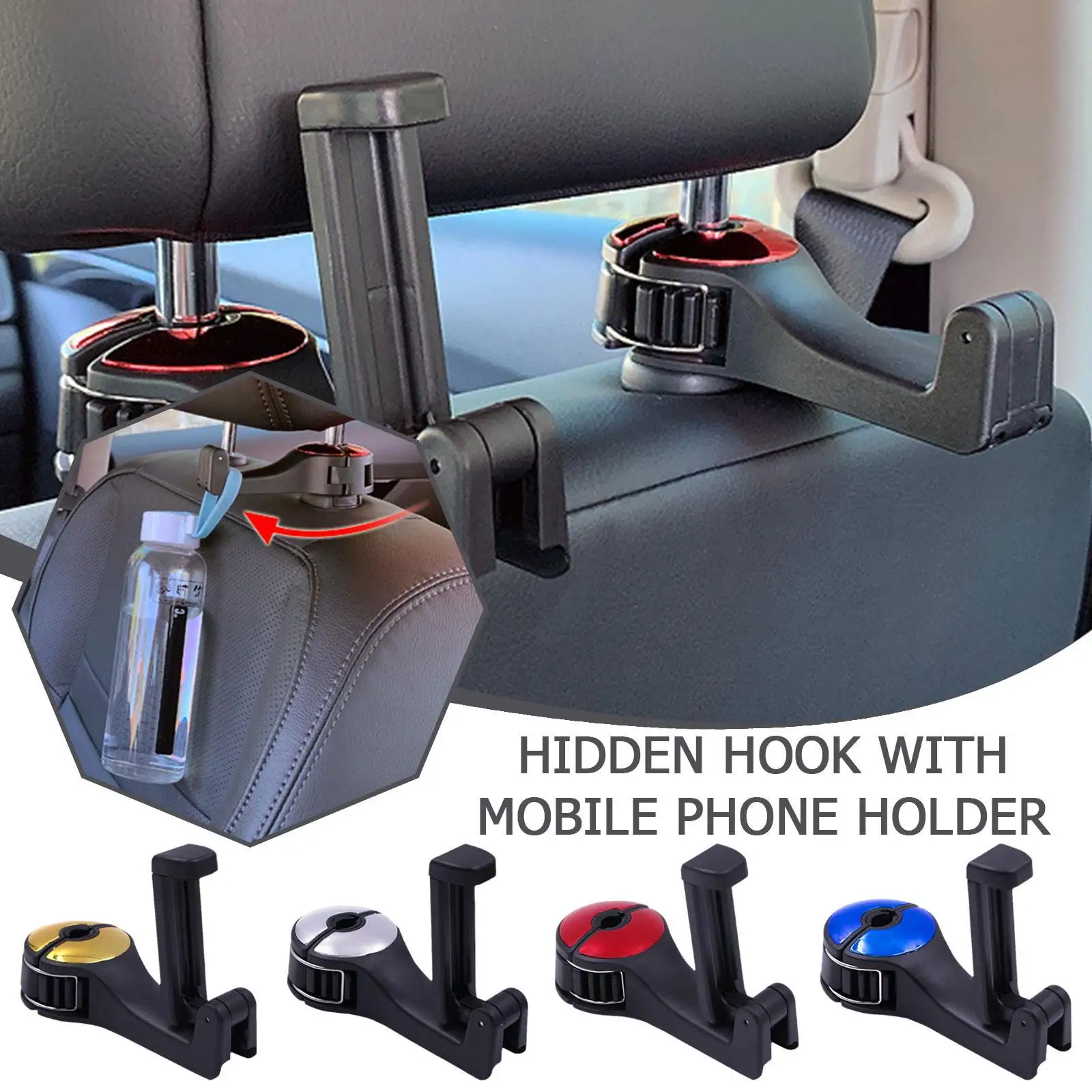

2 In 1 Car Gadget Car Back Seat Hanger Hook Organizer Car Headrest Hook with Phone Holder for Handbag Car Interior Accessories