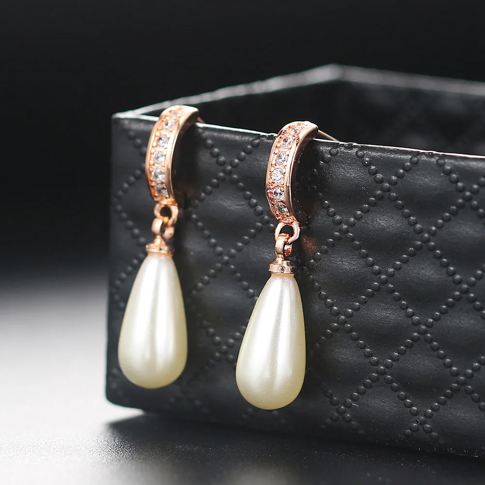 

Elanget серьги-капли для женщин белый имитация жемчуга цвета розового золота Женские ушные Аксессуары свадебные женские ювелирные изделия
