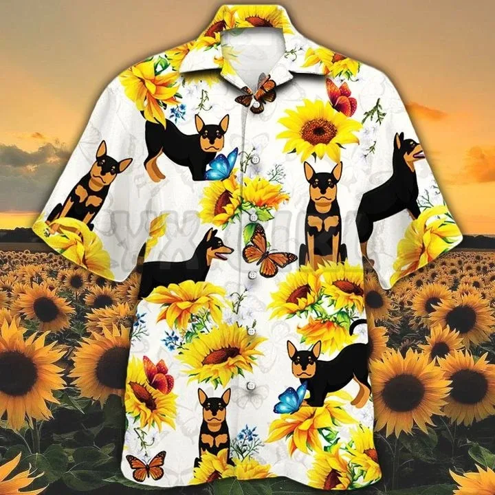 Australian Kelpie Sun Flower Hawaiian Shirt 3D All Over Printed Hawaiian Shirt Men's For Women's Harajuku Casual Shirt Unisex