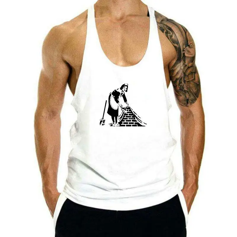 

New 2024 American Style Summer tank top men Man High Quality tank top men Banksy Maid Street Art novelty tank top men