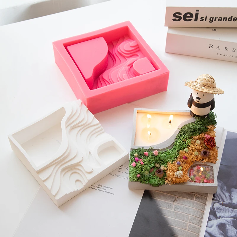 

gypsum cement silicone mold landscape soybean candle holder terrace silicone mold