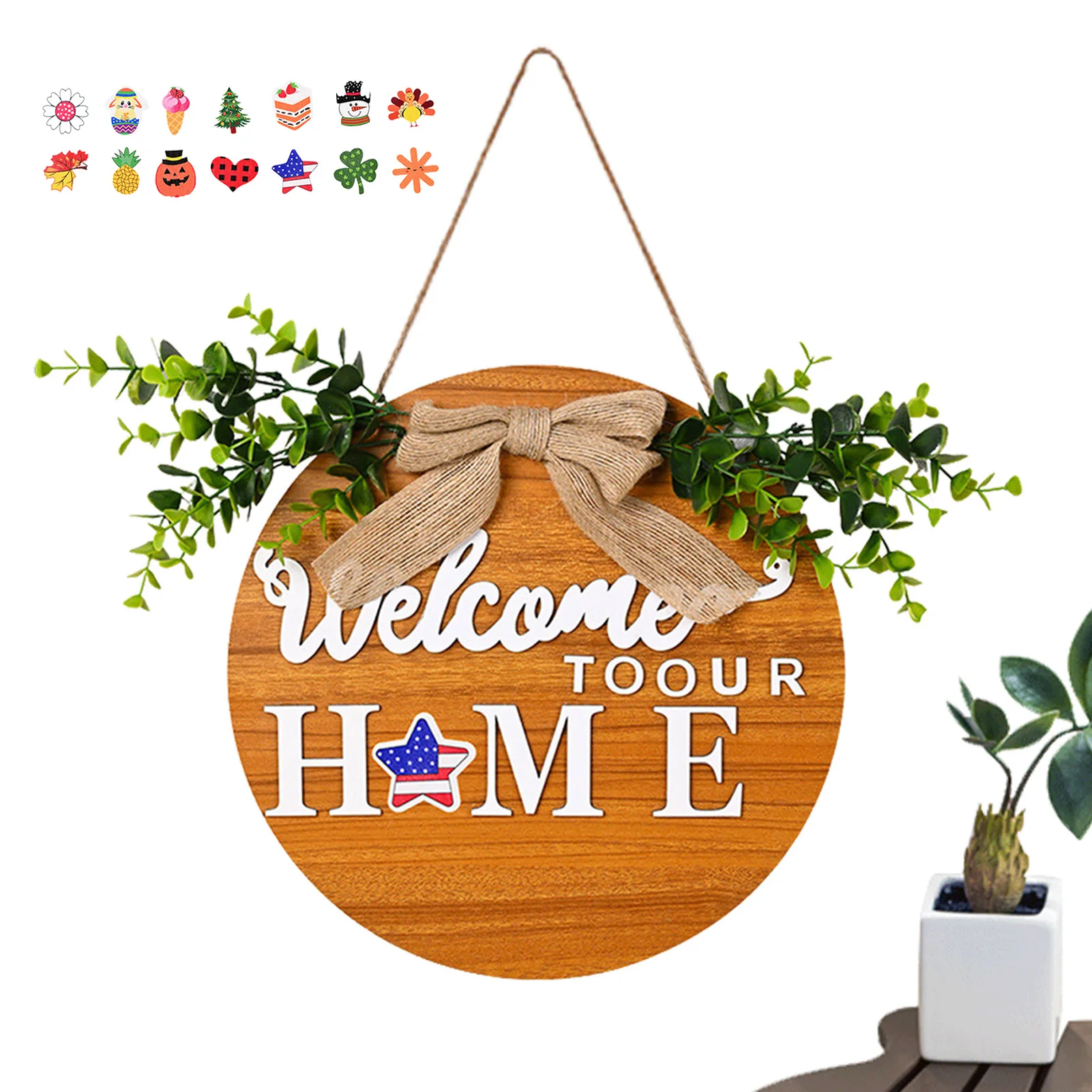 

Знак Приветствия для входной двери, декор для прихожей в фермерском хозяйстве, Деревянные Подвески, знак с искусственными листьями, украшен...