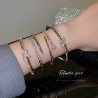 new classic designer women exquisite bangles titanium steel diamond bracelet metal open bangle high quality banquet couples gift