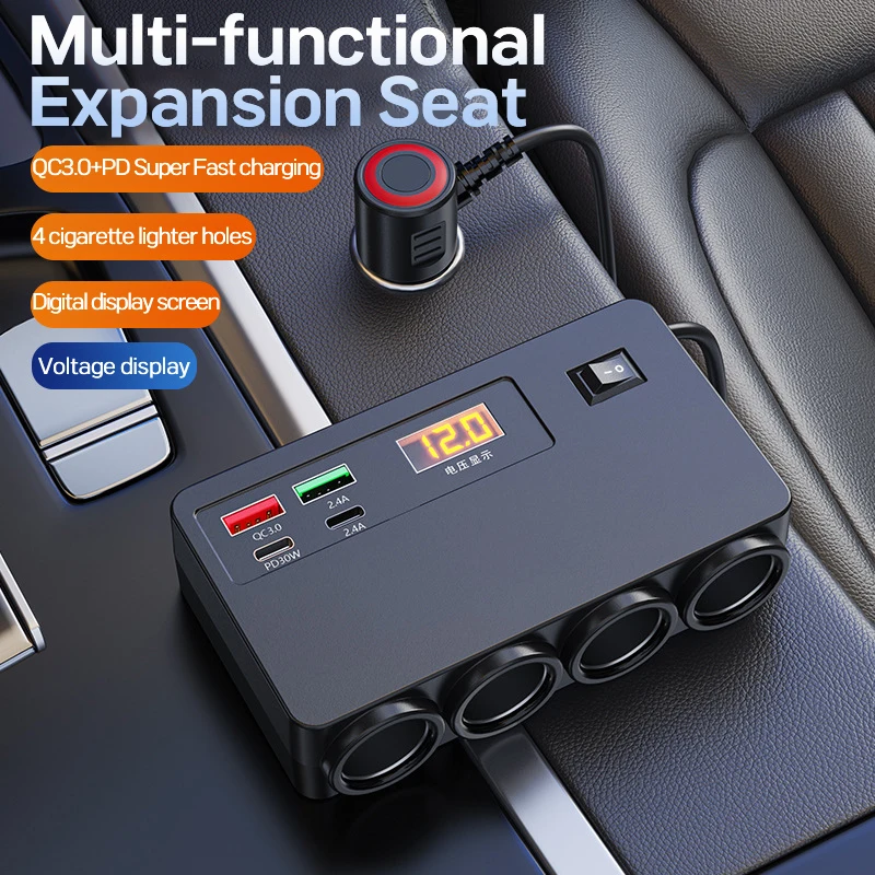 

Автомобильное зарядное устройство, прикуриватель, универсальный многофункциональный от 1 до 4 портов, 12 В, 24 В, с дисплеем напряжения для автомобиля