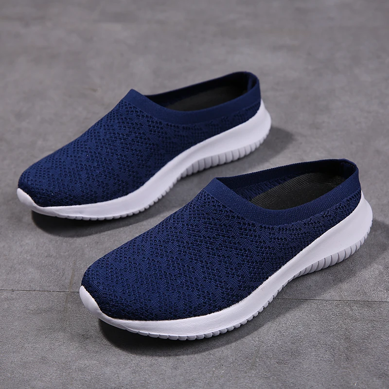 STRONGSHEN Flying Woven  Half  Drag  Flat  Bottom  Non-slip  Breathable  Wear-resistant  Comfortable  Women's Shoes Mother Shoes