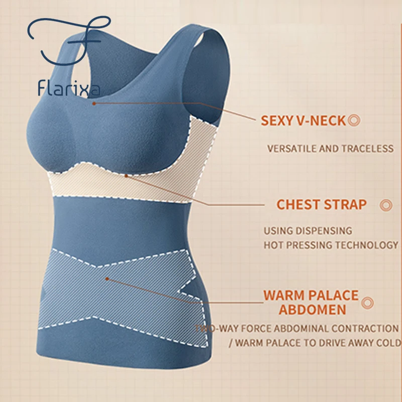 Flarixa One Piece Seamless Women Thermal Underwear Slim Fit Winter Clothes Warm Intimates  Chest Pad Bottoming Vest Lingerie