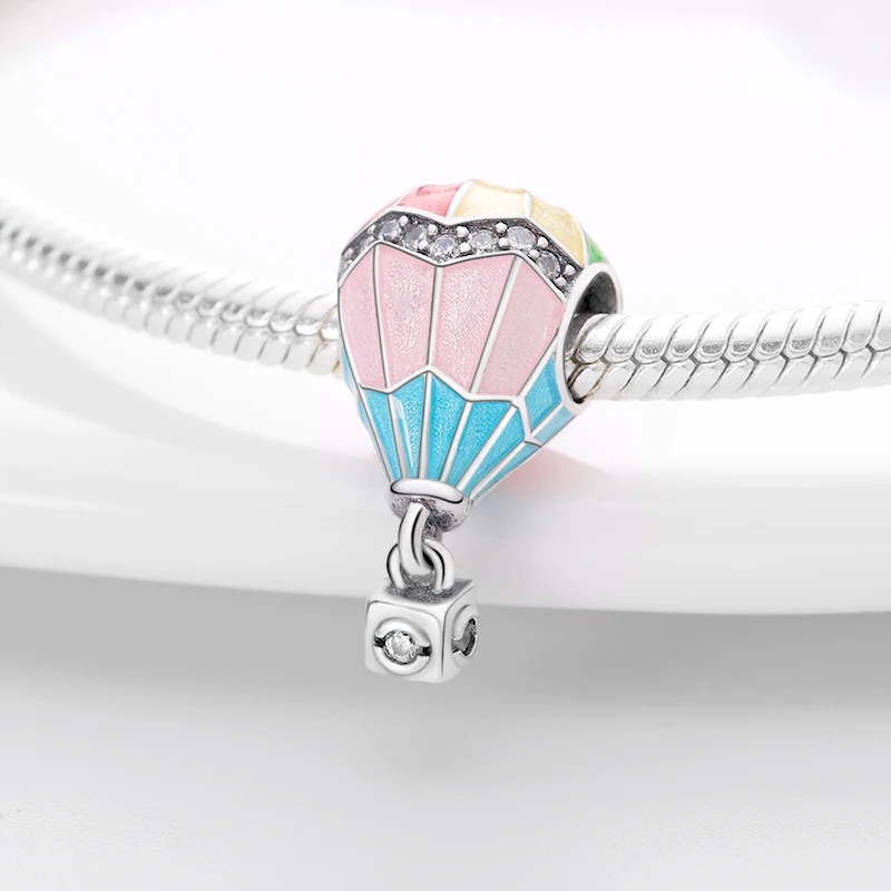 

925 Silver Colorful Hot Air Balloon Charm Beads Fit Original Pandora Bracelet women plata de ley silver pendant bead diy jewelry