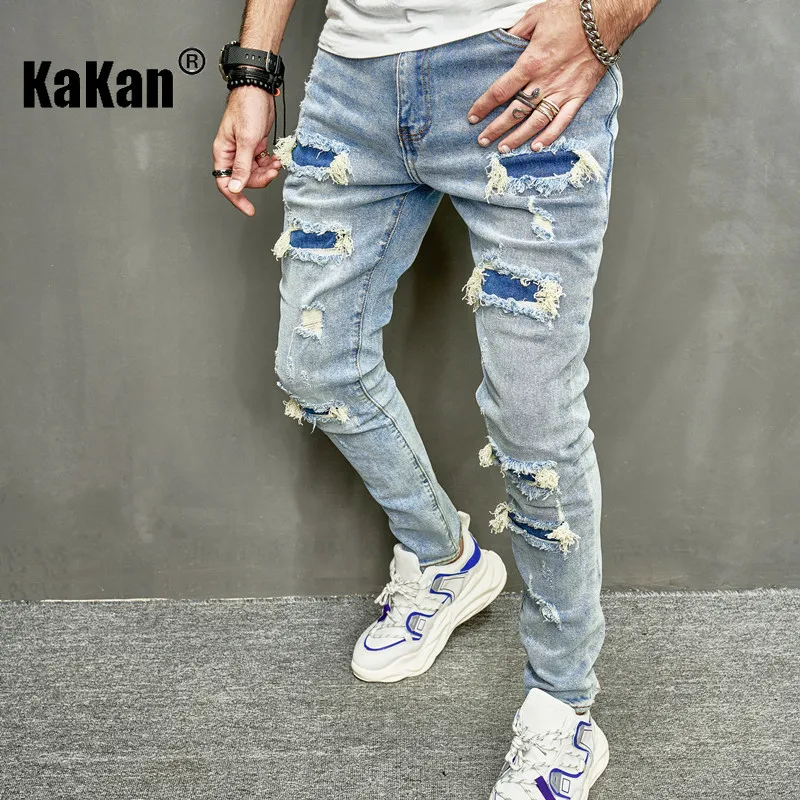 Kakan - новые европейские и американские потертые джинсы с нашивками для мужчин