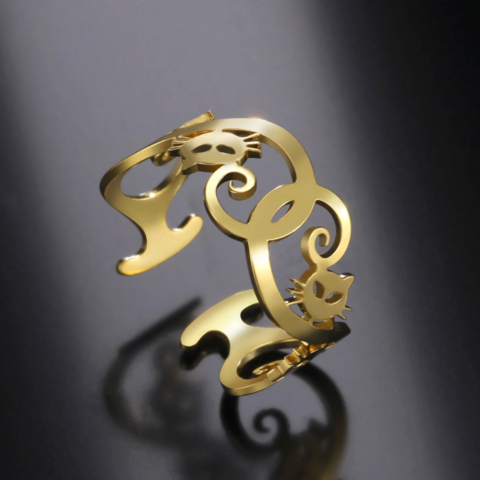 

Vassago 2023 Simple Fashion Hollow Out Kitten Stainless Steel Opening Adjustable Ring for Men and Women Jewelry Gift