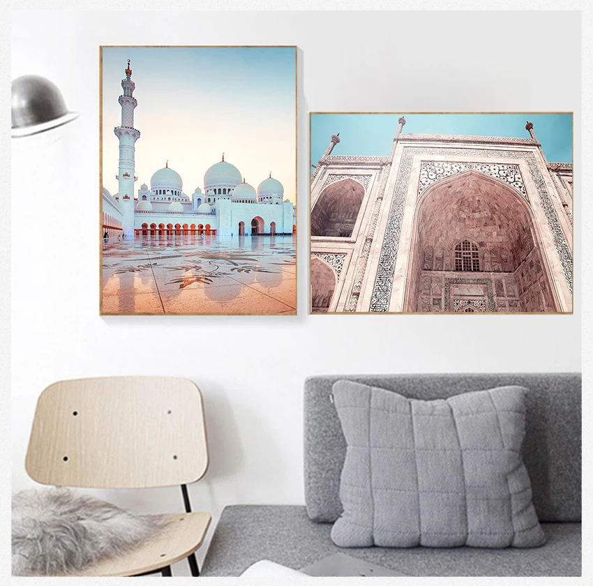 

Canvas Muslim Canvas Poster Landscape Print Allah Religion Decor Picture Islamic Architecture Wall Art Painting Mosque Temple