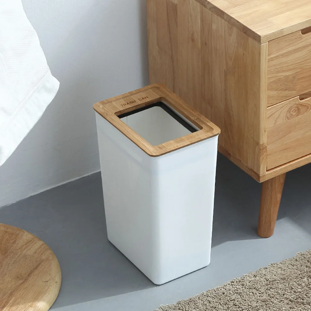 

Trash Bins Trash Storage Basket Bathroom Trash Can Kitchen Garbage Can Recycling Trash Can with Wooden Lid for Home Office