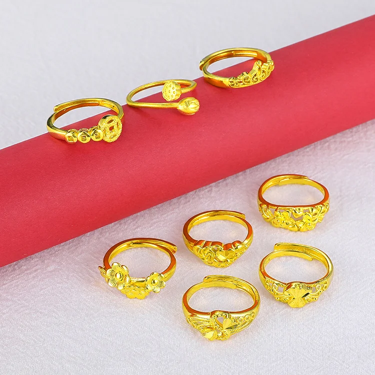 

Vietnam Sand Gold Ring Women Brass Gold Plated Color Reservation Wedding Jewelry