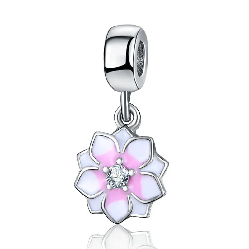 

1Pcs New Cute Alloy Pink Flowers Pendant DIY Suitable for Original Pandora Charm Bracelet Ladies Jewelry Making