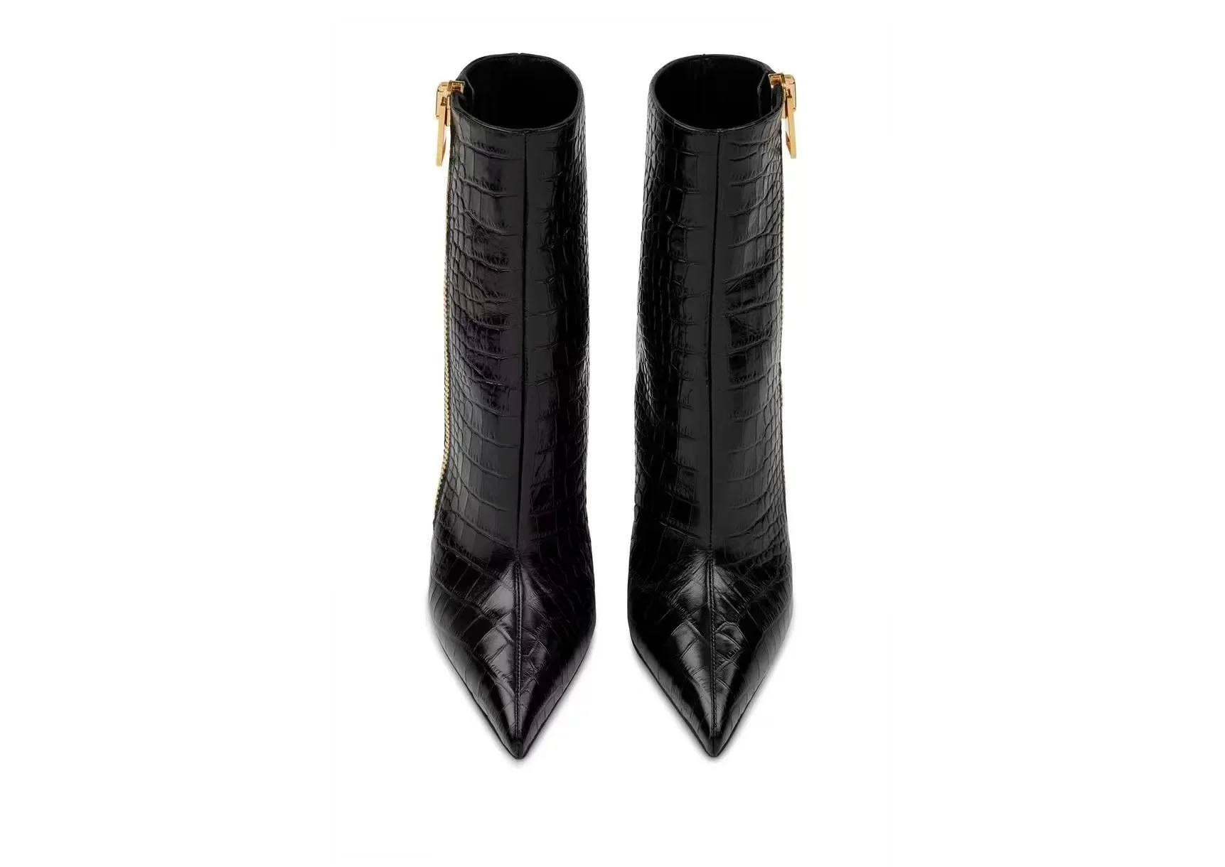 Ботильоны на коническом каблуке с острым носком металлические короткие ботинки