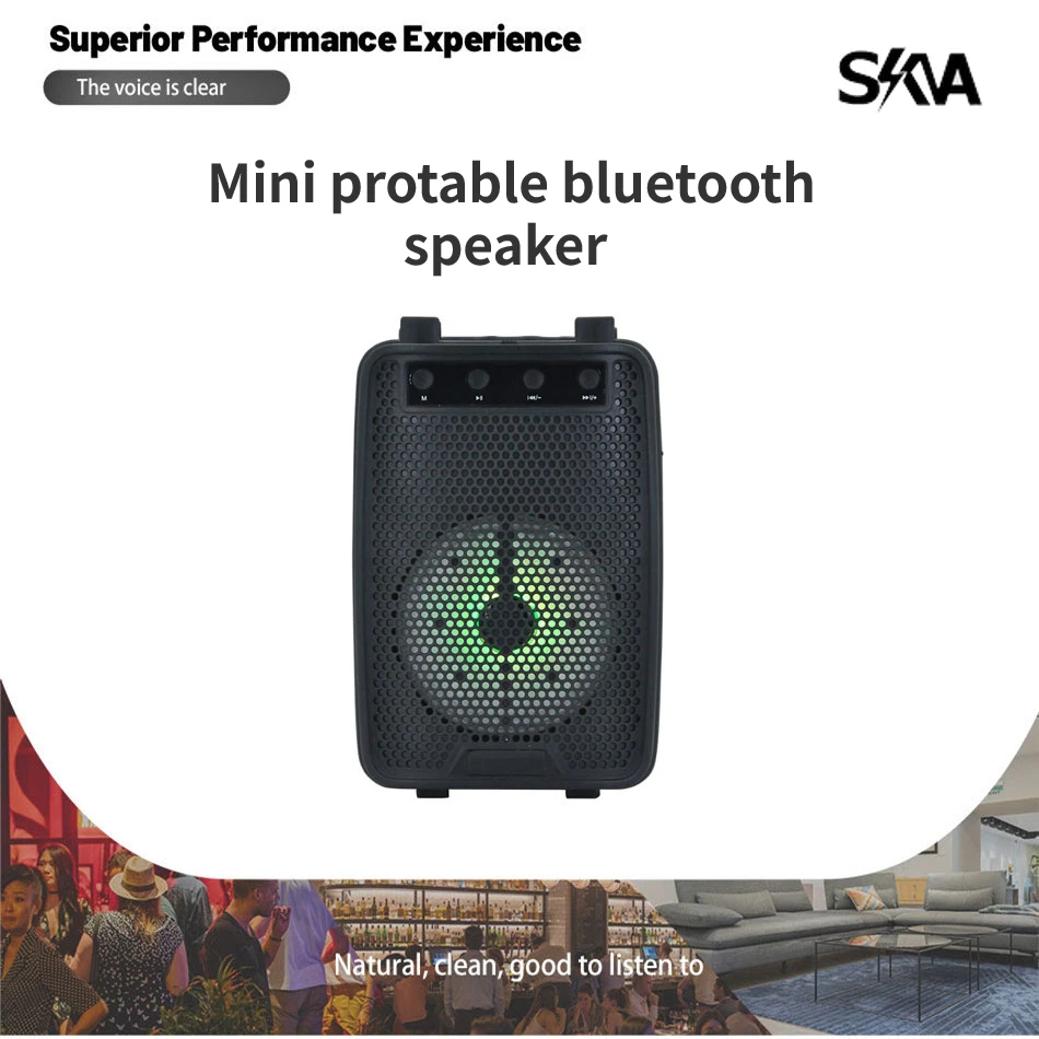 Bluetooth Speaker 4'' Portable FM Outdoor Travel Boombox Bass Music Column Support USB AUX Colorful Lights for Party